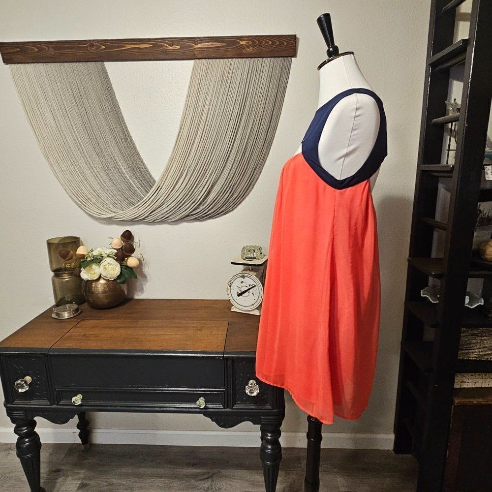 Emmelee Coral & Navy Dress Sz M - Picture 2 of 4